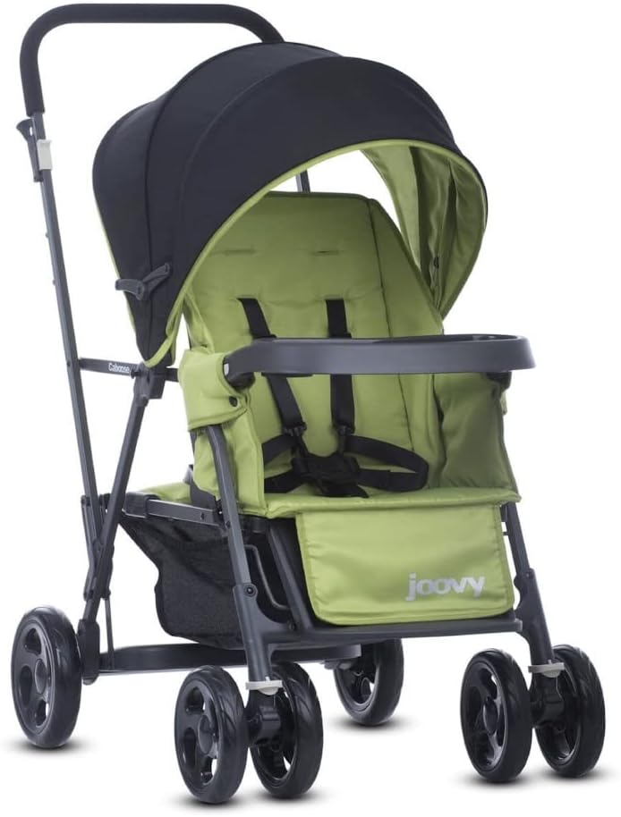 Joovy Caboose Sit and Stand Double Stroller with Rear Bench and Standing Platform, 3-Way Reclining Seats, Optional Rear Seat, and Universal Car Seat Adapter (Appletree)