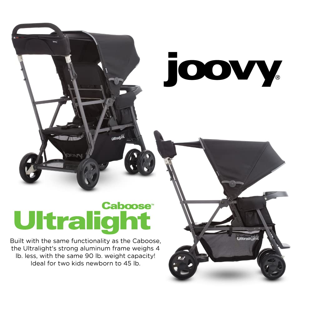 Joovy Caboose Ultralight Sit and Stand Double Stroller with Rear Bench and Standing Platform, 3-Way Reclining Seats, Optional Rear Seat, and Universal Car Seat Adapter (Turq)