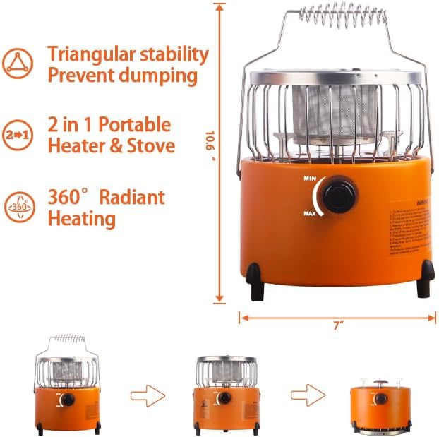 JOZERMADE Portable Propane Heater with Fireproof Gloves,Outdoor Camping Gas Stove Camp Tent Blind Heater for Ice Fishing Backpacking Hiking Hunting Survival Emergency-9,000 BTU