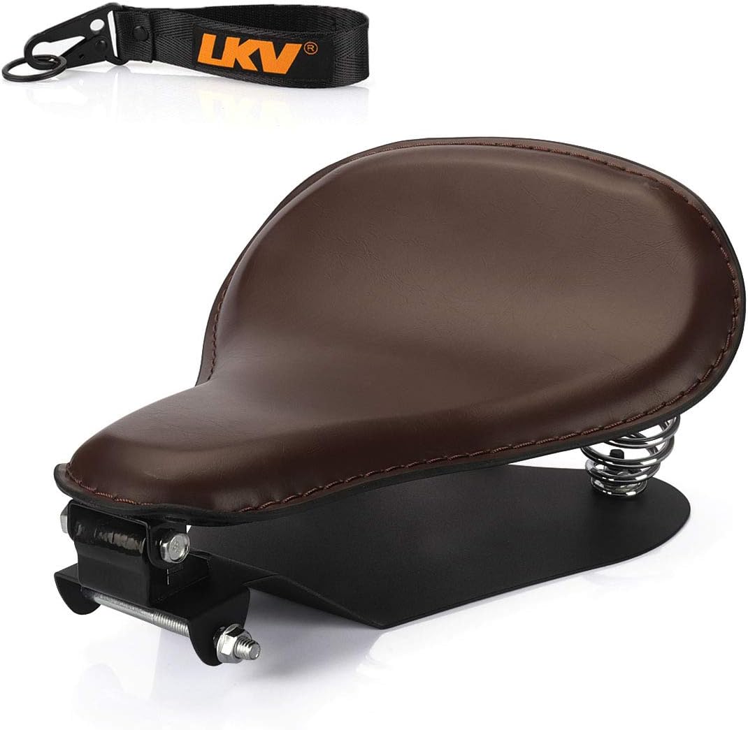 LKV 13.38 Motorcycle Solo Driver Seat Leather Cushion with Seatbase Spring Bracket Kits Replacement for Harley Davidson Sportster XL 1200 883 48 Chopper Bobber Seats Custom