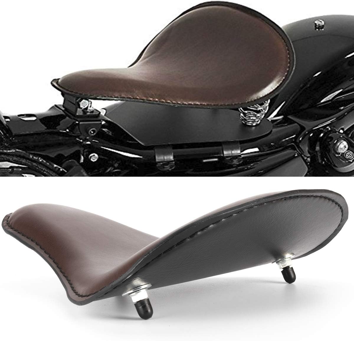 LKV 13.38 Motorcycle Solo Driver Seat Leather Cushion with Seatbase Spring Bracket Kits Replacement for Harley Davidson Sportster XL 1200 883 48 Chopper Bobber Seats Custom