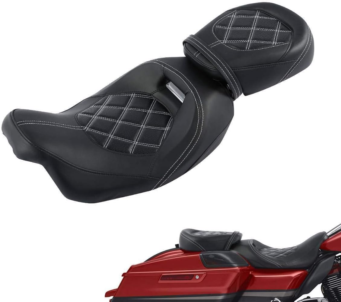 Low-Profile Driver Rider Seat Passenger Pillion Set Fit for Harley Touring Road King FLHR Street Glide FLHX 2009-2023; Road Glide FLTRX CVO Street Glide FLHXSE; Electra Glide Ultra Classic FLHTCU