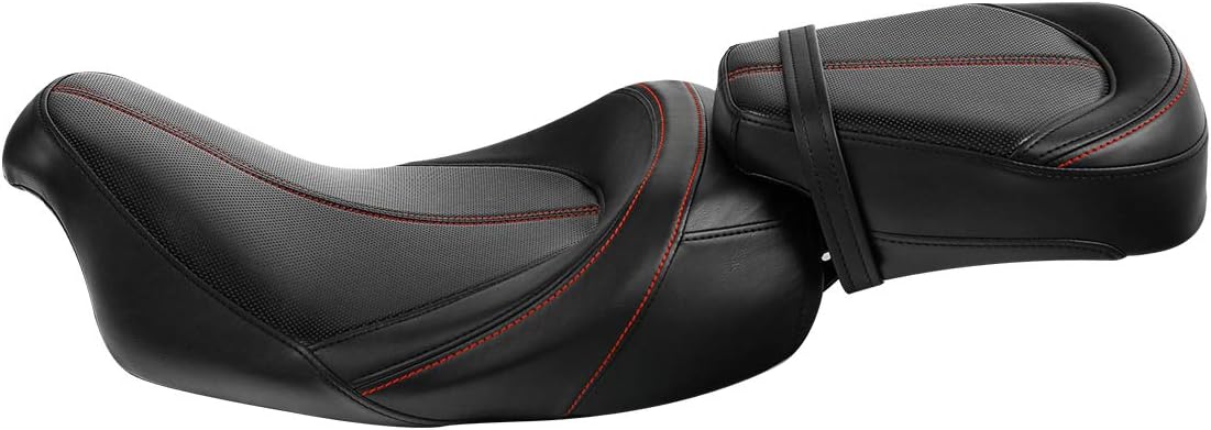 Low-Profile Two-Piece 2-Up Rider Passenger Pillion Leather Seat For Harley Touring Road King Street Glide Road Glide Electra Glide CVO 2009-2023