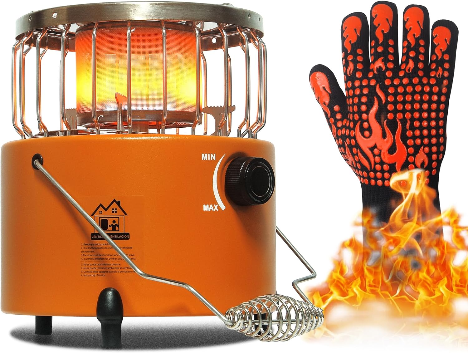 MOFBEAWK 2 in 1 Portable Propane Heater  Stove Pro with Fireproof Gloves,Outdoor Camping Gas Stove Camp for Ice Fishing Backpacking Hiking Hunting Survival Emergency（9,000 BTU）