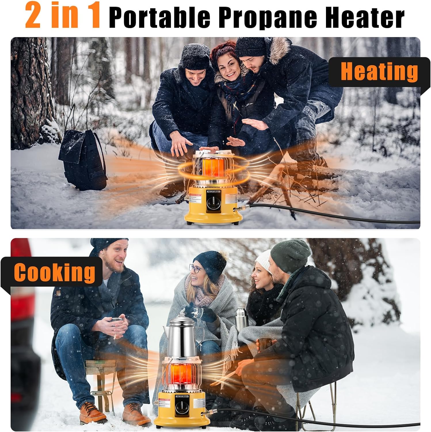 MOZODAWN 2 in 1 Propane Heater  Stove, 13000 BTU Portable Propane Heater Indoor with Handle, Outdoor Heater Gas Stove for Patio, Camping, Tent, Ice Fishing, Hunting