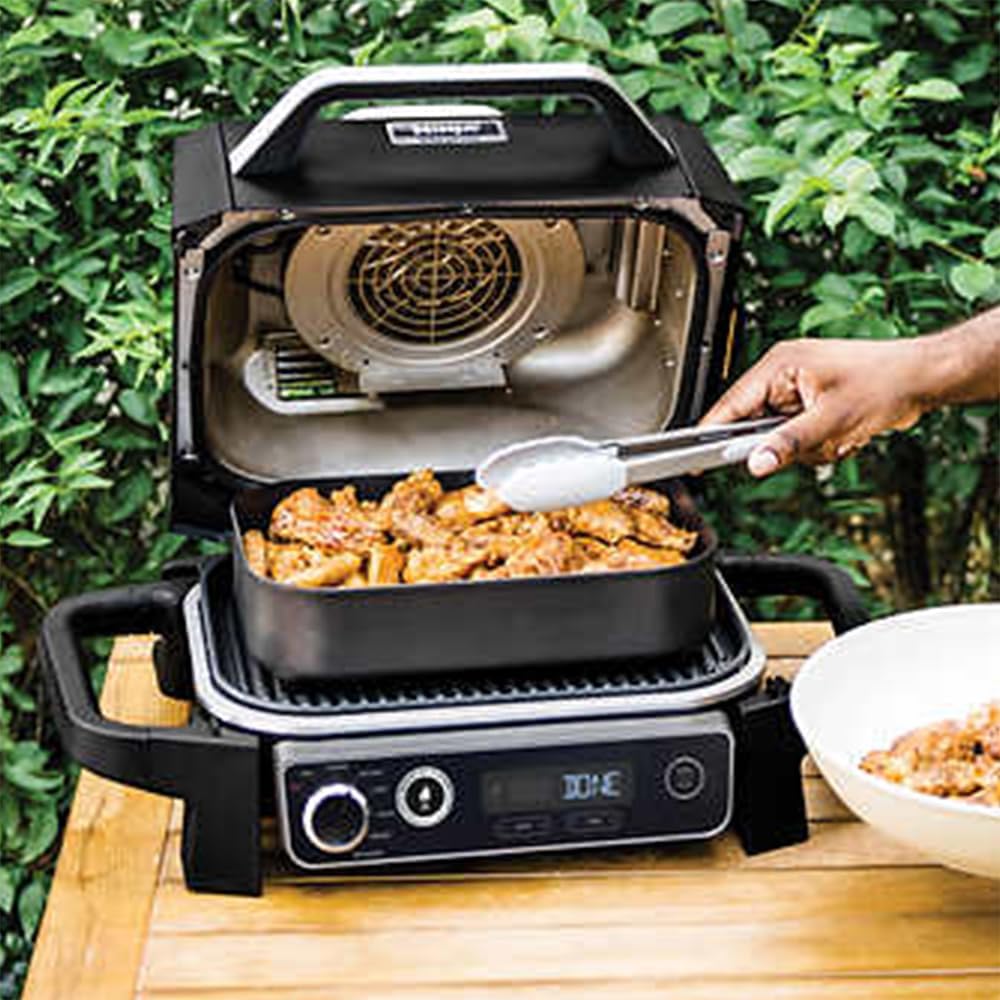 Ninja OG701 Woodfire Outdoor Grill  Smoker 7-in-1 Air Fryer Bake Roast Broil uses Woodfire Pellets(1 Pack Included) Portable, Electric, Grey(Renewed)