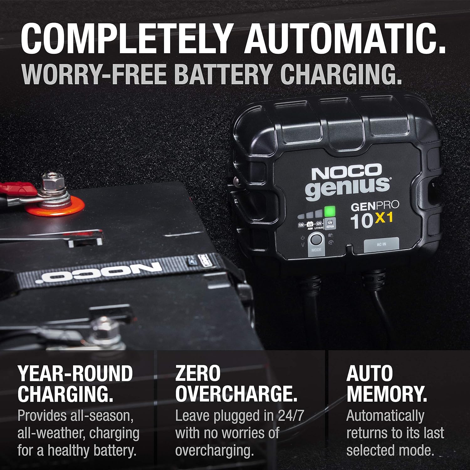 NOCO 10A Smart Marine Battery Charger for AGM, Lithium, and Deep-Cycle Batteries - 12V, Waterproof, Onboard Boat