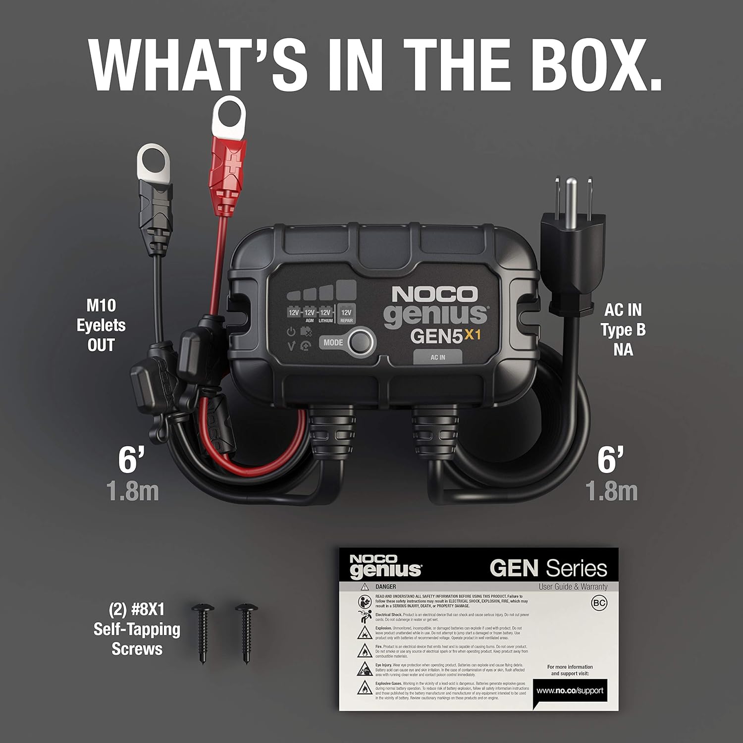 NOCO Genius GEN5X1, 1-Bank, 5A (5A/Bank) Smart Marine Battery Charger, 12V Waterproof Onboard Boat Charger, Maintainer and Desulfator for AGM, Lithium (LiFePO4) and Deep-Cycle Batteries