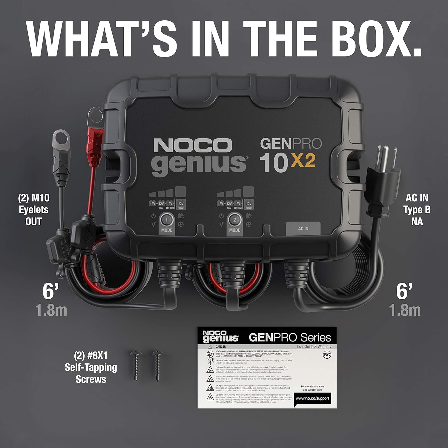 NOCO Genius GENPRO10X2, 2-Bank, 20A (10A/Bank) Smart Marine Battery Charger, 12V Waterproof Onboard Boat Charger, Battery Maintainer and Desulfator for AGM, Lithium (LiFePO4) and Deep-Cycle Batteries