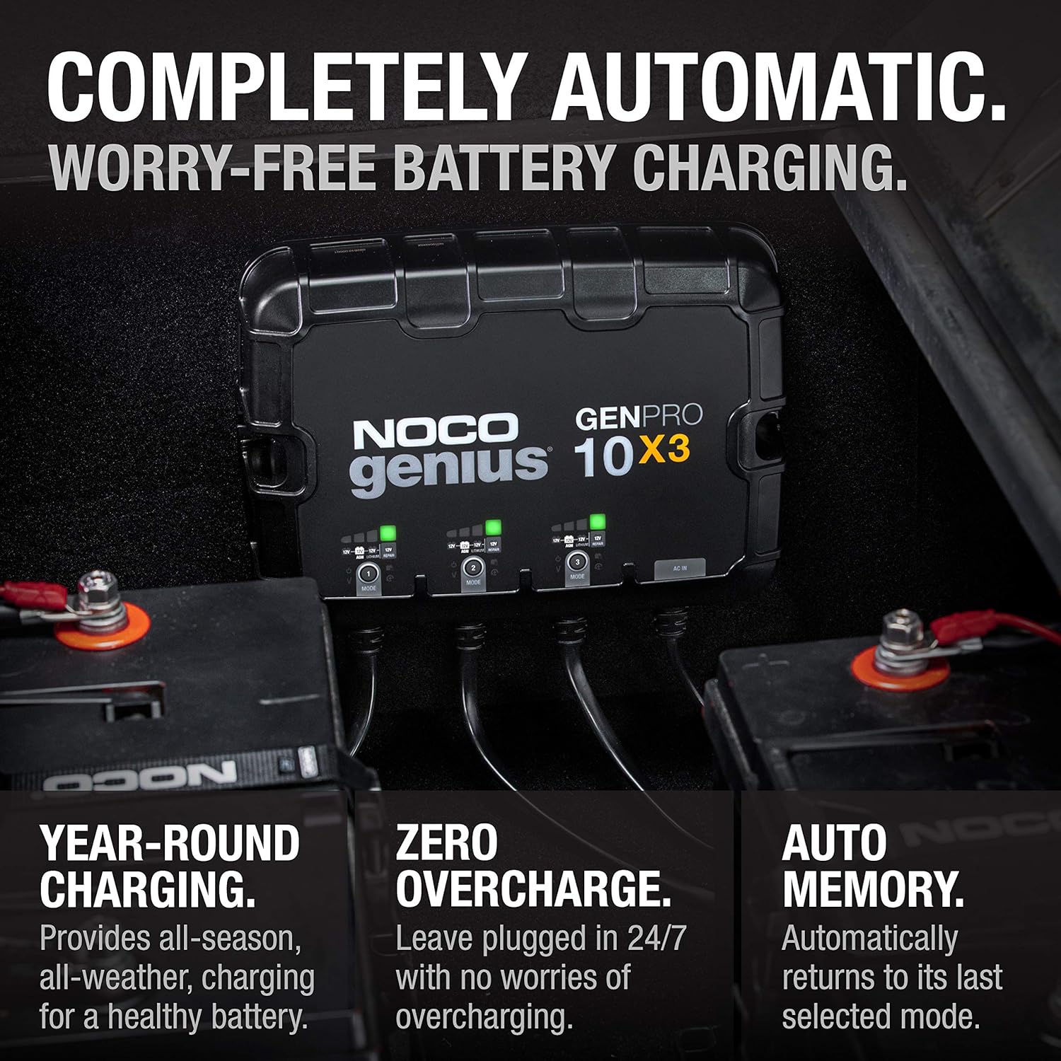 NOCO GENPRO10X3 30A 3-Bank Smart Marine Battery Charger for AGM, Lithium, and Deep-Cycle Batteries