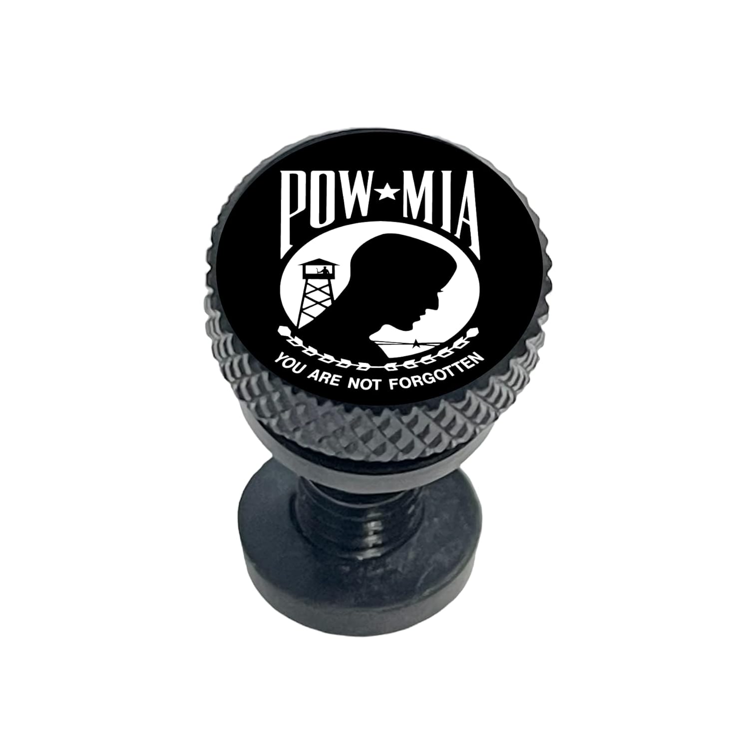 POW/MIA Knurled Aluminum Rear 1/4-20 Seat Bolt Fits Harley Davidson 1996-2023+. Custom Made in the USA (Black Bolt)