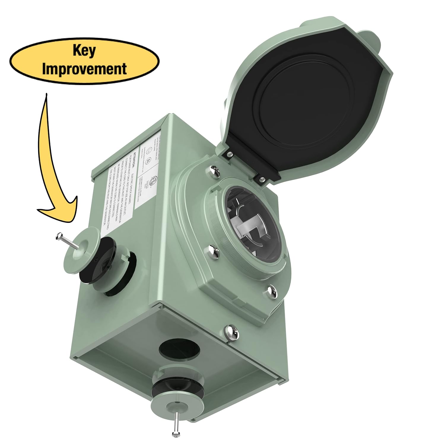 PRUSTE 50a Generator Inlet Box FEATURING: Easy-to-Use Knockouts! (PATENT PENDING) 50 Amp Generator Inlet Box, NEMA 3R SS2-50P plug, 220v outlet, 125/250v generator box, ETL listed, Weatherproof, Outdoor Use