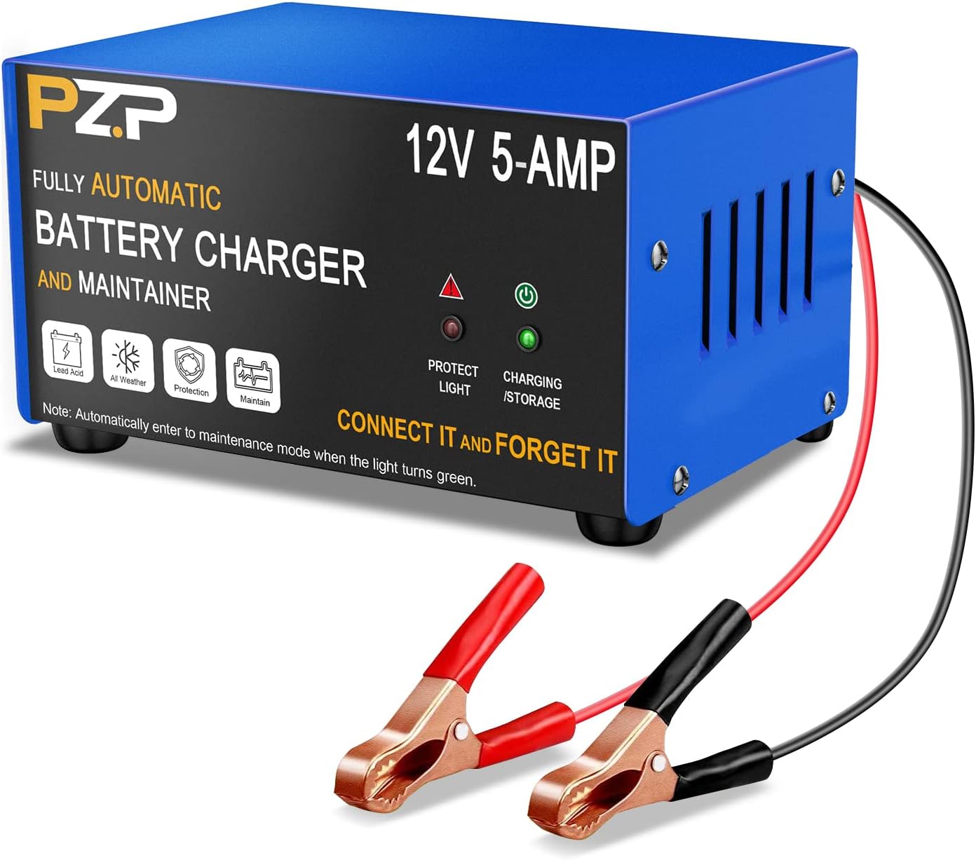 PZ.P 12V 5AMP Battery Charger Smart Marine and Automotive Battery Charger 12 Volt Trickle Charger Battery Maintainer Fully Automatic Car Deep Cycle Charger for Lawn Mower RV Motorcycle Boat Auto ATV