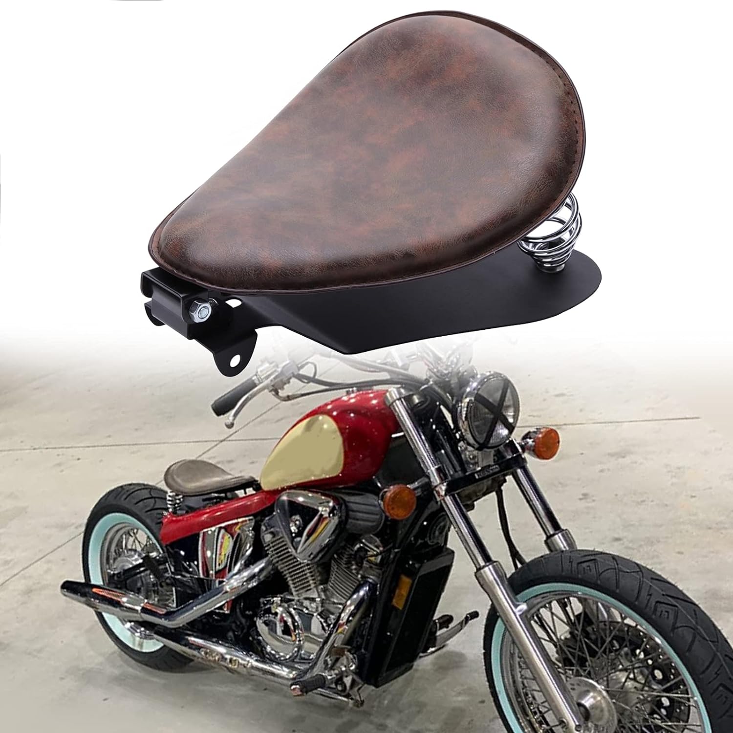 Rich Choices Black Crocodile Leather Solo Seat with Spring Bracket Kit for Harley Davidson Sportster XL 1200 883 48 Chopper Bobber Seats Custom