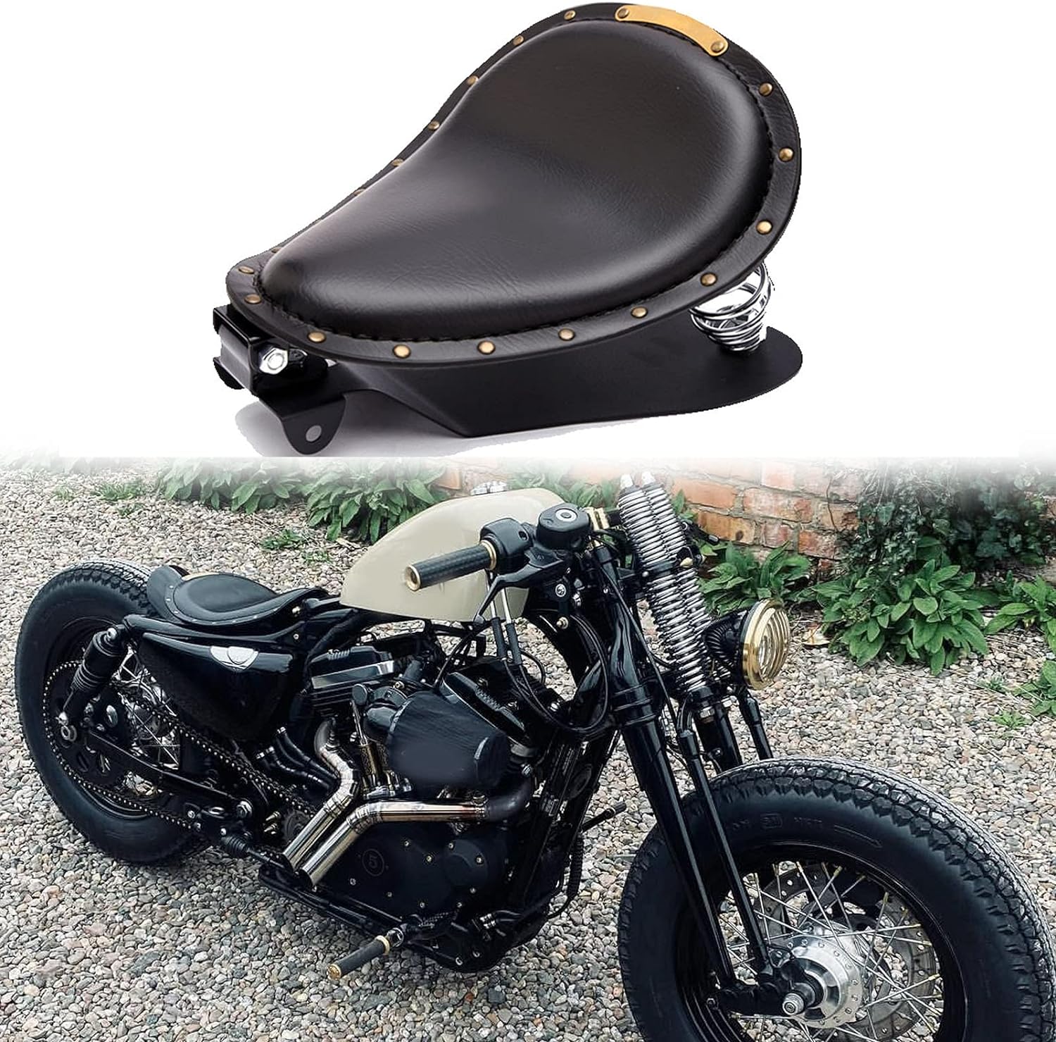 Rich Choices Black Crocodile Leather Solo Seat with Spring Bracket Kit for Harley Davidson Sportster XL 1200 883 48 Chopper Bobber Seats Custom