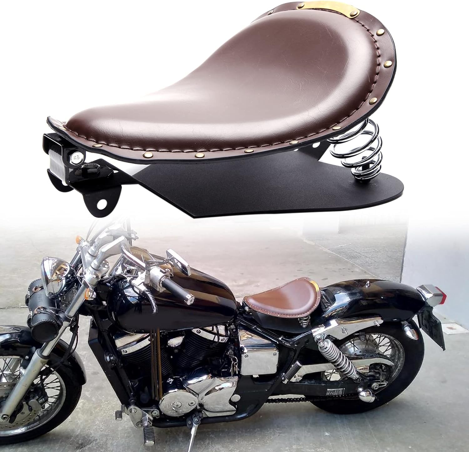 Rich Choices Black Crocodile Leather Solo Seat with Spring Bracket Kit for Harley Davidson Sportster XL 1200 883 48 Chopper Bobber Seats Custom