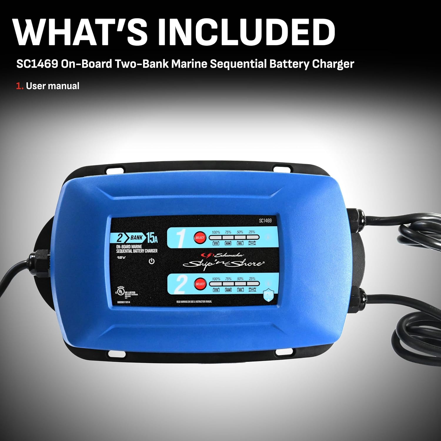 Schumacher Electric Ship ‘n Shore SC1469 15A 12V Two-Bank On-Board Marine Sequential Battery Charger – for Standard, AGM, Gel, and Deep-Cycle Batteries – Fully Automatic