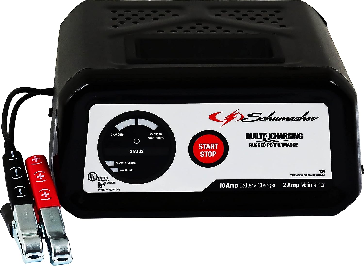 Schumacher SC1282 Fully Automatic Battery Charger and Maintainer - 10 Amp/2 Amp 12V - For Automotive, Marine, and Power Sport Batteries, Black