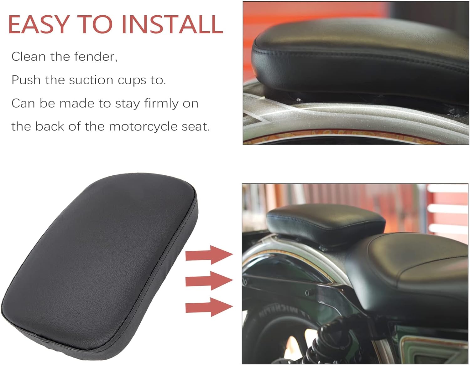 Suction Cup Motorcycle Seat Rectangular Pillion Passenger Pad Seat OF Motorcycle 6 Suction Cup Rear Passenger Seat For Harley Sportster XL883, XL1200 Cruiser Chopper Custom