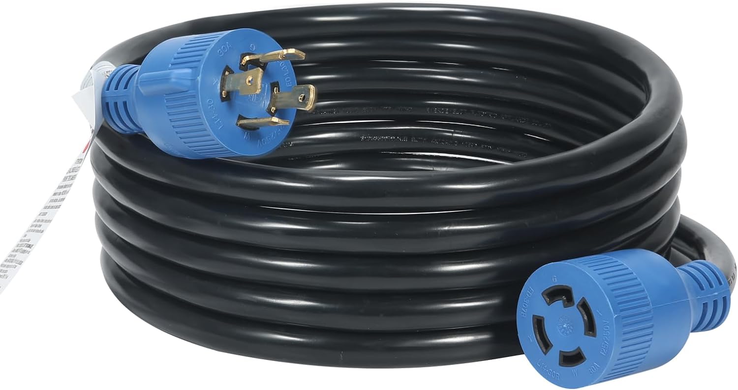 SVNR 15ft Heavy Duty Generator Locking Power Cord, 4 Prong 30 Amp, NEMA L14-30P/L14-30R, 125/250V Up to 7500W 10AWG/4C SJTW Black Generator Lock Extension Cord, ETL Listed