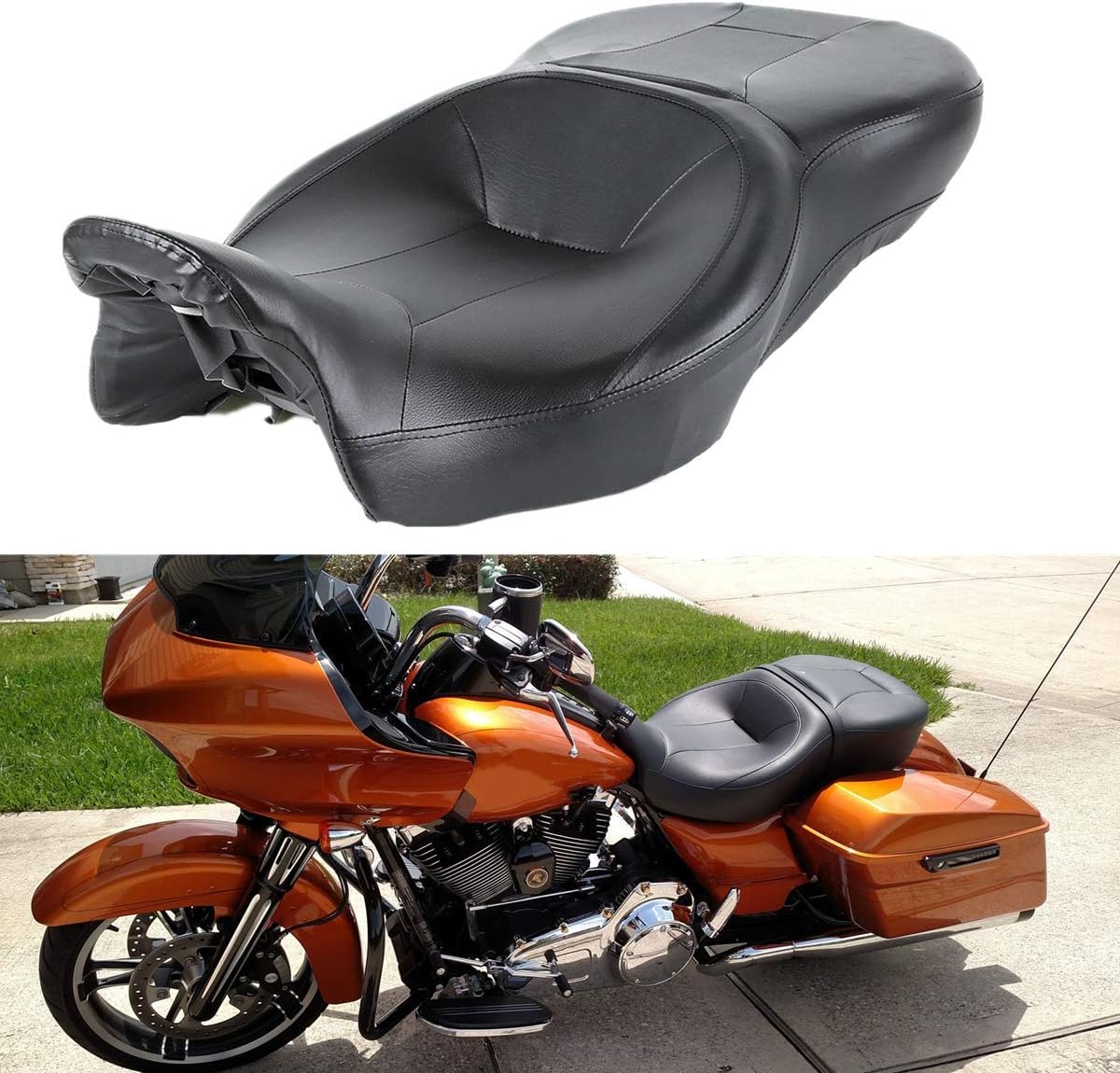 TCT-MOTORPARTS Rider Passenger Seat Fit For Harley Touring Road King FLHR Street Glide FLHX 2009-2022; Road Glide Electra Glide Ultra Classic FLHTCU 2014-2023 Black