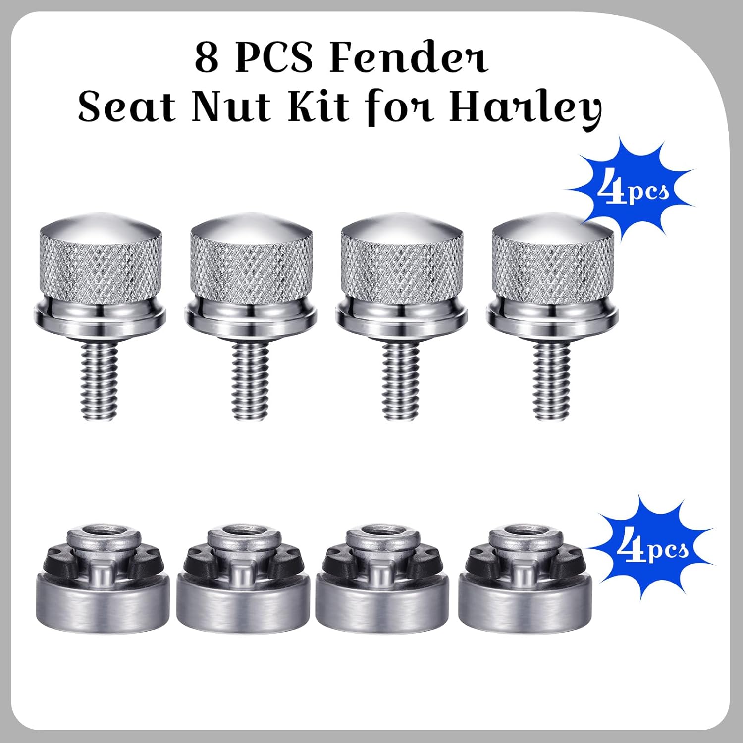 Therwen 8 Pcs Seat Bolt Screw Nut Kit Fender Seat Nut Kit 1/4-20 Thread Compatible with Harley-Davidson Sportster, Compatible with Softail Touring Dyna (Silver)