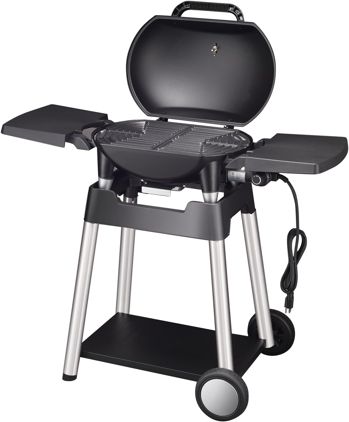 VANSTON Outdoor Electric Barbecue Grill  Smoker with Removable Stand, Cart Style, Black, 1500W Portable and Convenient Camping Grill for Party, Patio, Garden, Backyard, Balcony, Built-In Thermometer