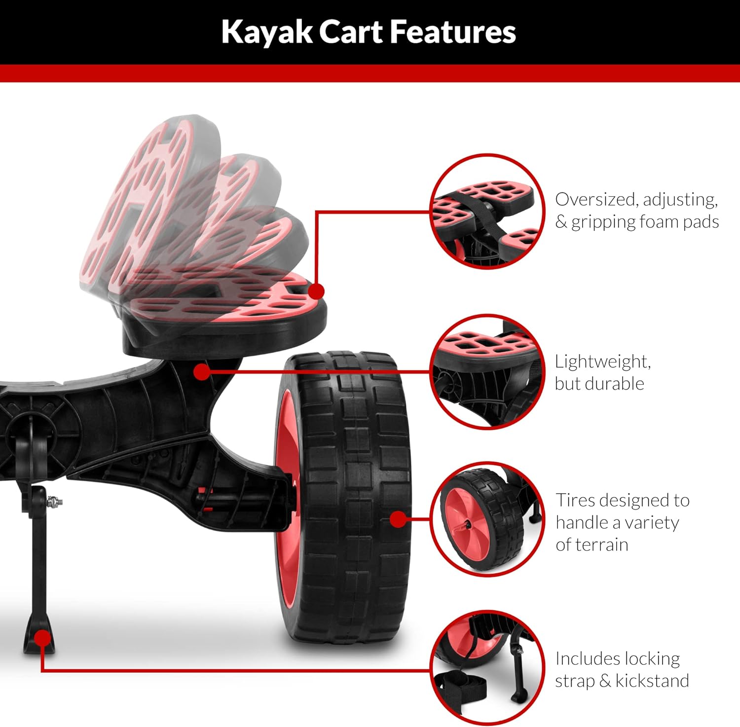 Velocity Kayak Cart Pro – Easy Wheeled Transport for Kayaks, Canoes, Paddleboards, and Surfboards – Adjustable Locking Strap and Kickstand Included