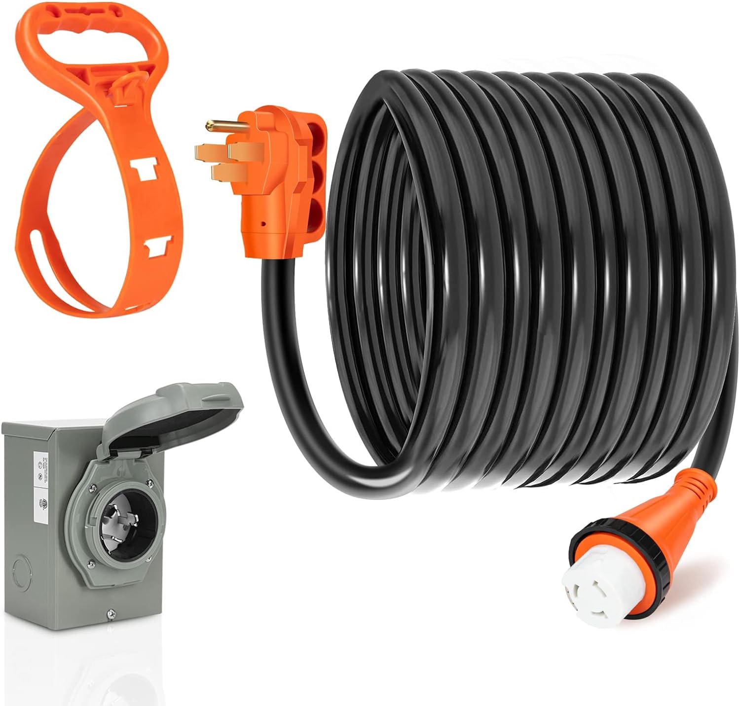 WELLUCK 50 Amp Emergency Power Combo Kit with SS2-50 Inlet Box and 15 FT Power Cord, 50A Generator Power Inlet Box, NEMA 14-50P to SS2-50R RV Power Extension Cord with Grip Handle, ETL Listed