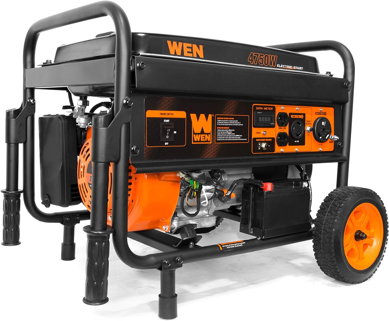 WEN 56475 4750-Watt Portable Generator with Electric Start and Wheel Kit, Yellow and Black