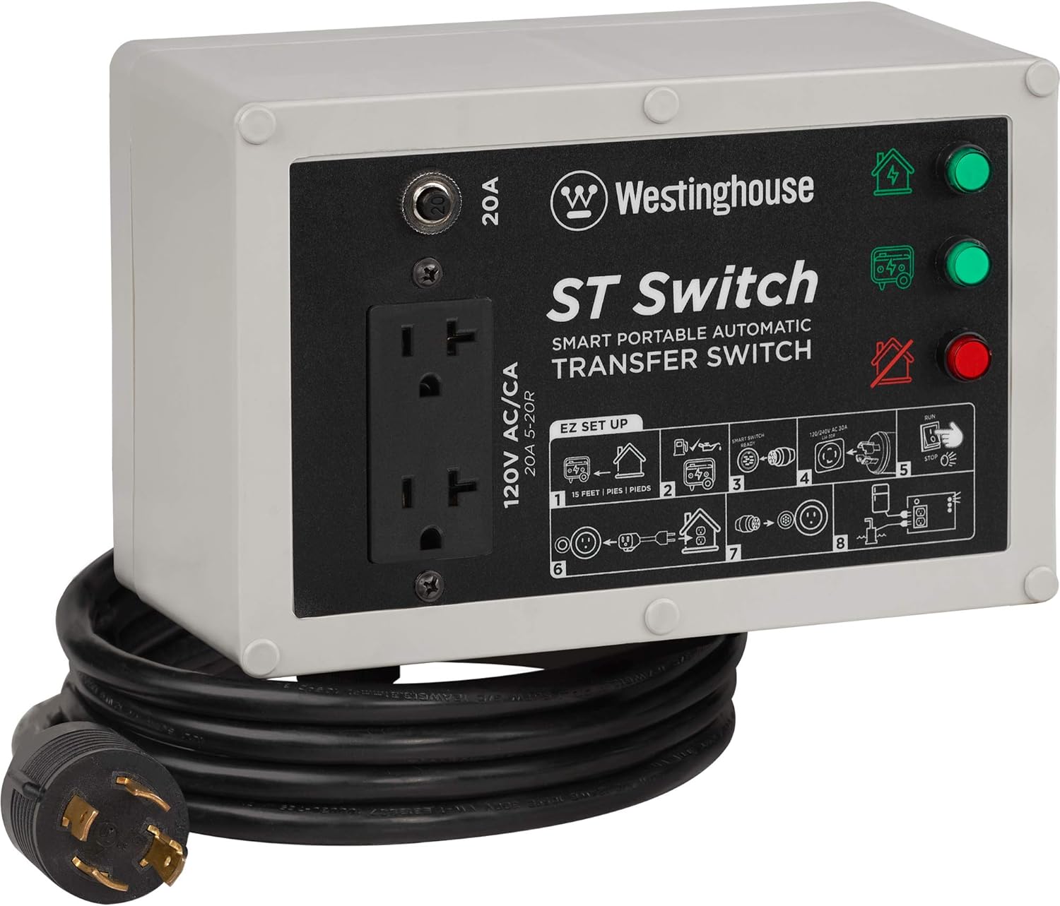 Westinghouse Outdoor Power Equipment ST Switch with Smart Portable Automatic Transfer Technology Home Standby Alternative, For Sump Pumps, Refrigerators, and More, Black and White