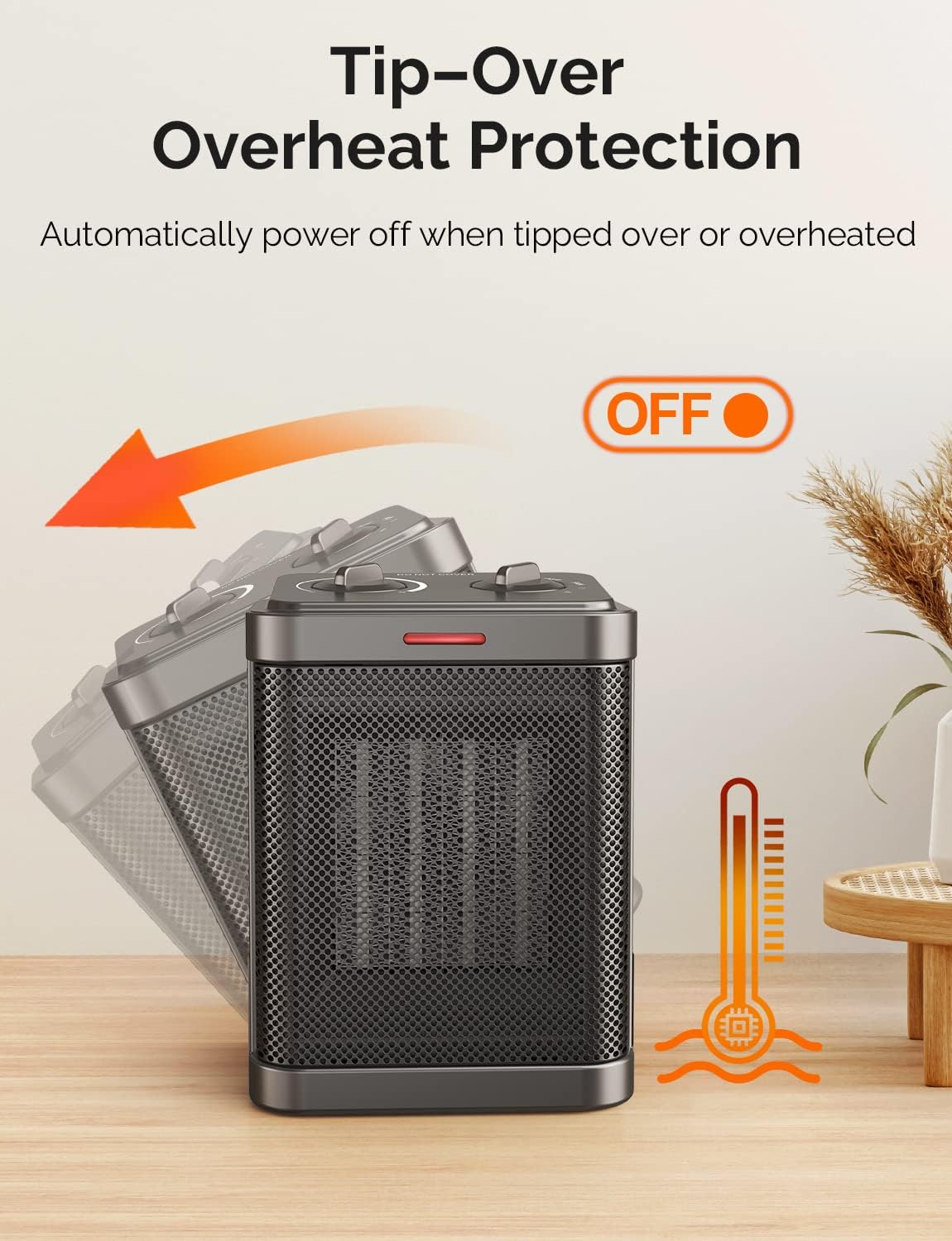 1500W/900W Space Heaters for Indoor Ues, Electric Portable Heater with Thermostat, 3 Modes, Multiple Protection, Small Heater Safety for Home Office Quiet