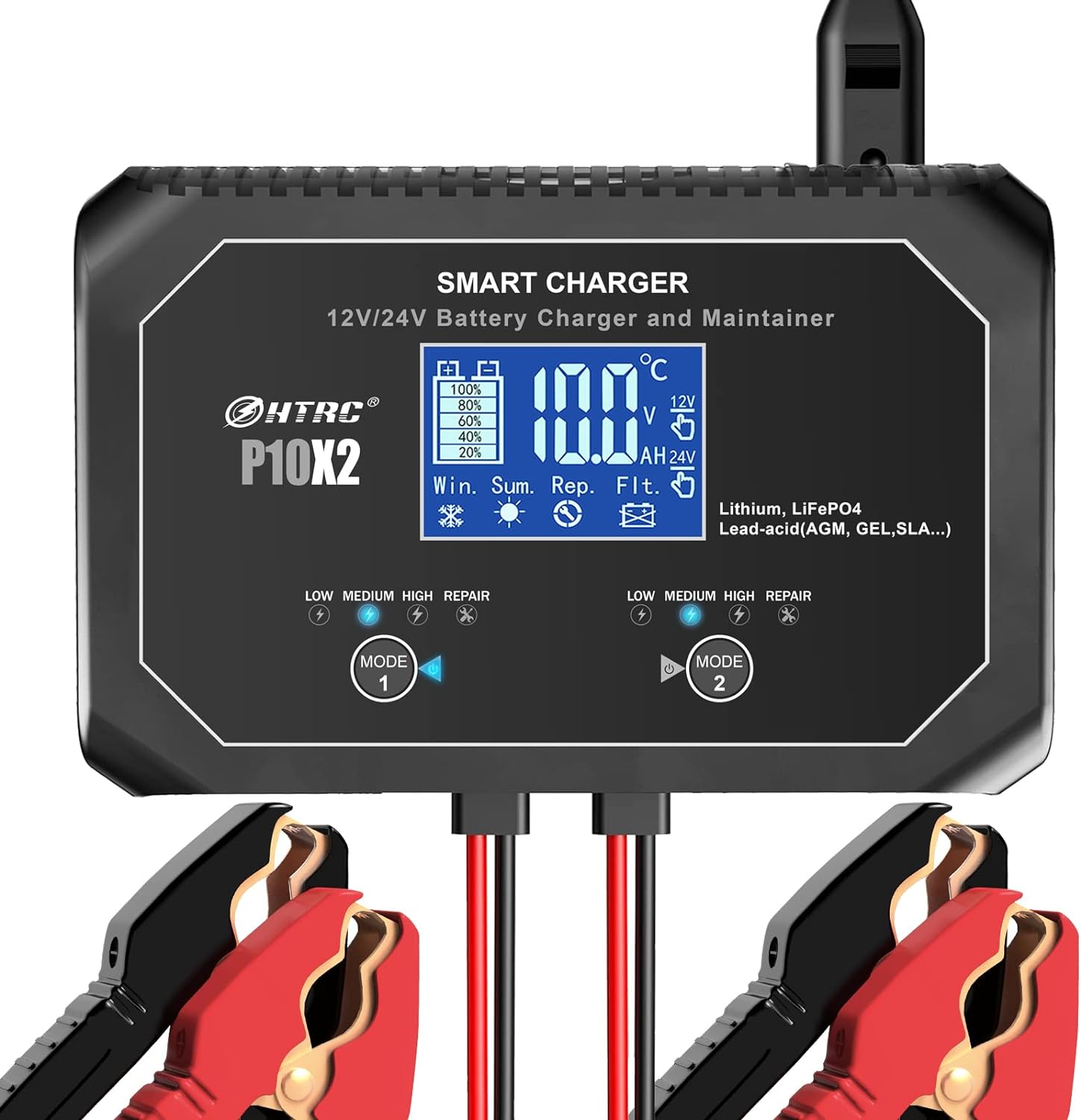 20-Amp (10-Amp Per Bank) Dual Smart Charger,Car Battery Charger,12V and 24V,Lithium,LiFePO4,Lead-Acid(AGM/Gel/SLA..),Trickle Charger, Maintainer/deep Cycle Charger,for Boat,Motorcycle..