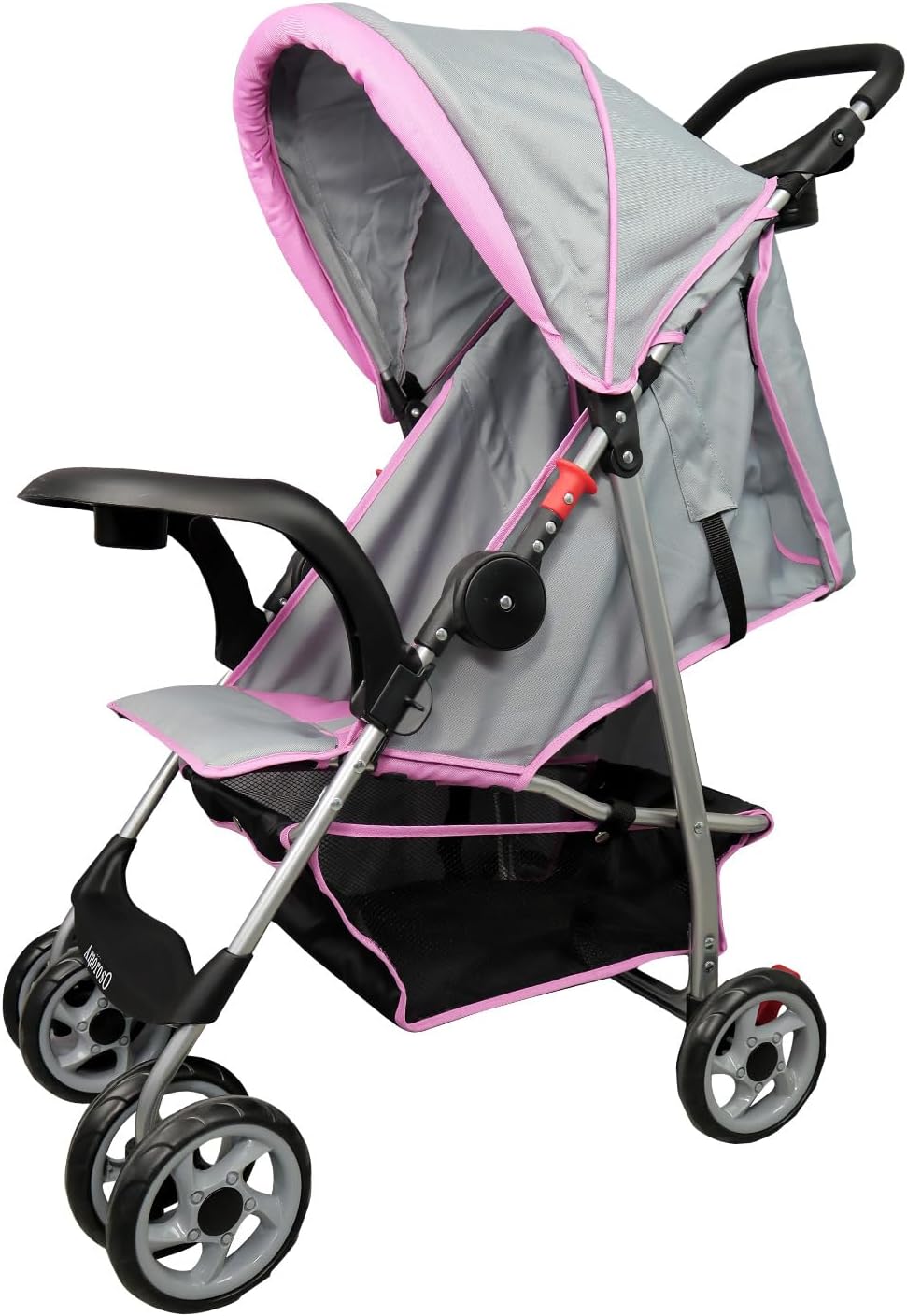 AmorosO Single Stroller - Baby Stroller with Four Wheels - Lightweight Baby Pink Stroller - Convertible Stroller with Extra Storage Space - Foldable Stroller with Sun Protection Hood Cover