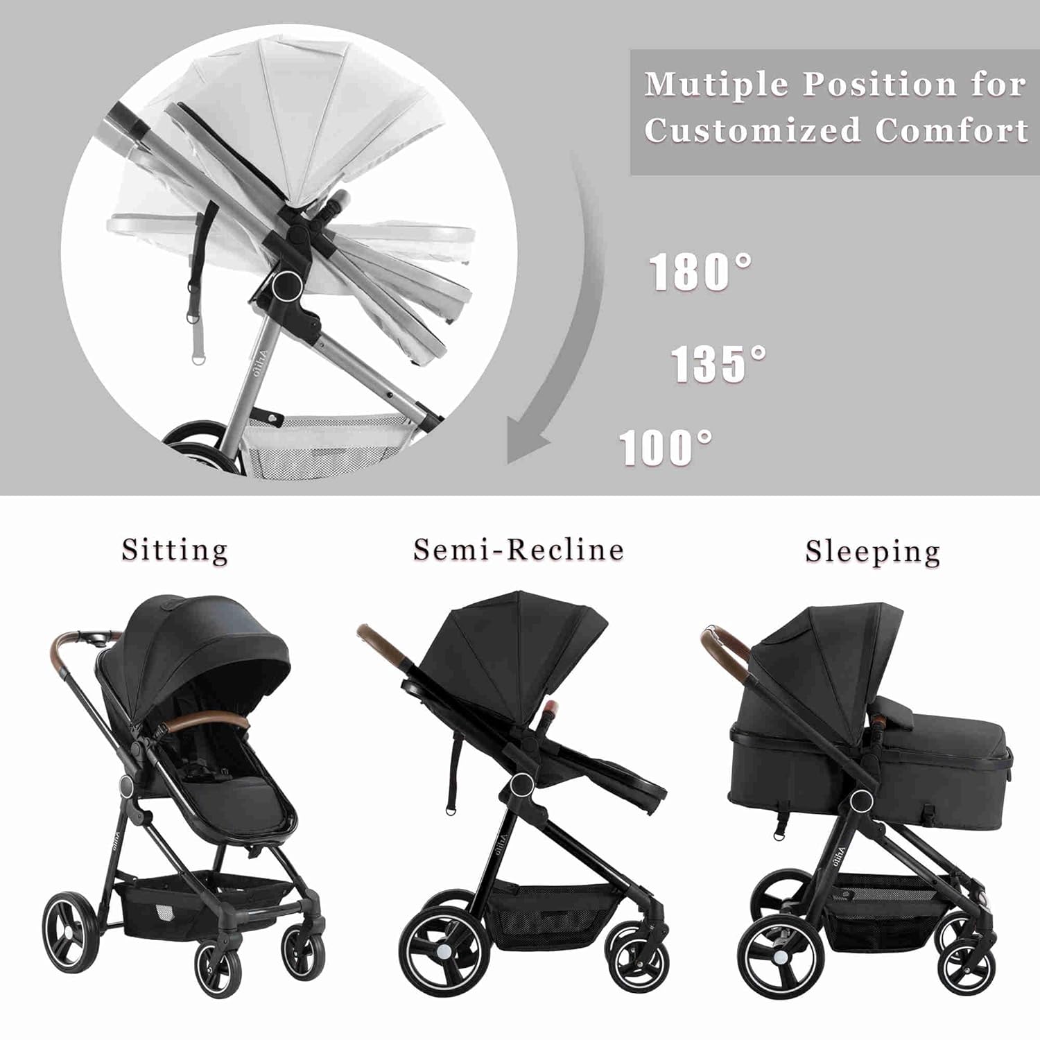 Arlifo Baby Stroller 2 in 1 Standard Bassinet Stroller Carriage Infant Toddler Girl Boy Coches para Bebes Modernos Lightweight Foldable Travel Stroller for Newborn Toddler Pram Convertible Stroller