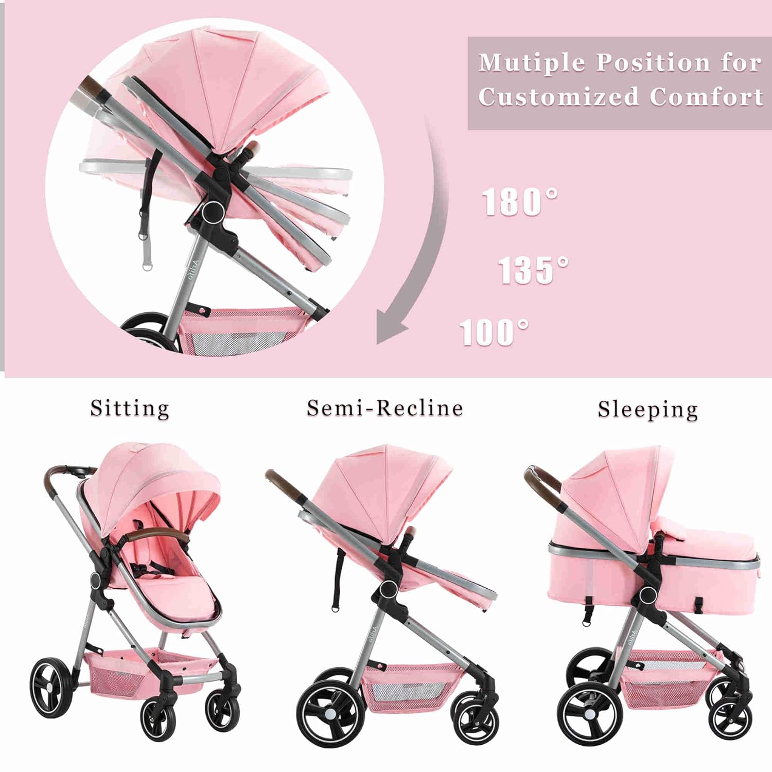 Arlifo Baby Stroller 2 in 1 Standard Bassinet Stroller Carriage Infant Toddler Girl Boy Coches para Bebes Modernos Lightweight Foldable Travel Stroller for Newborn Toddler Pram Convertible Stroller