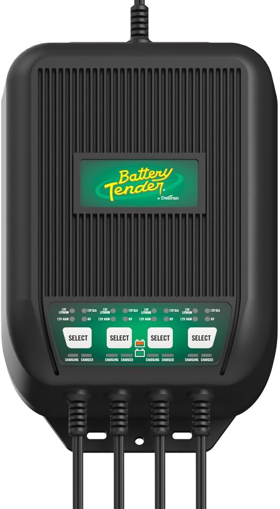 Battery Tender 4-Bank On-Board Battery Charger: 12 AMP Weatherproof Marine Multibank Battery Charger and Maintainer, 12V or 6V Selectable