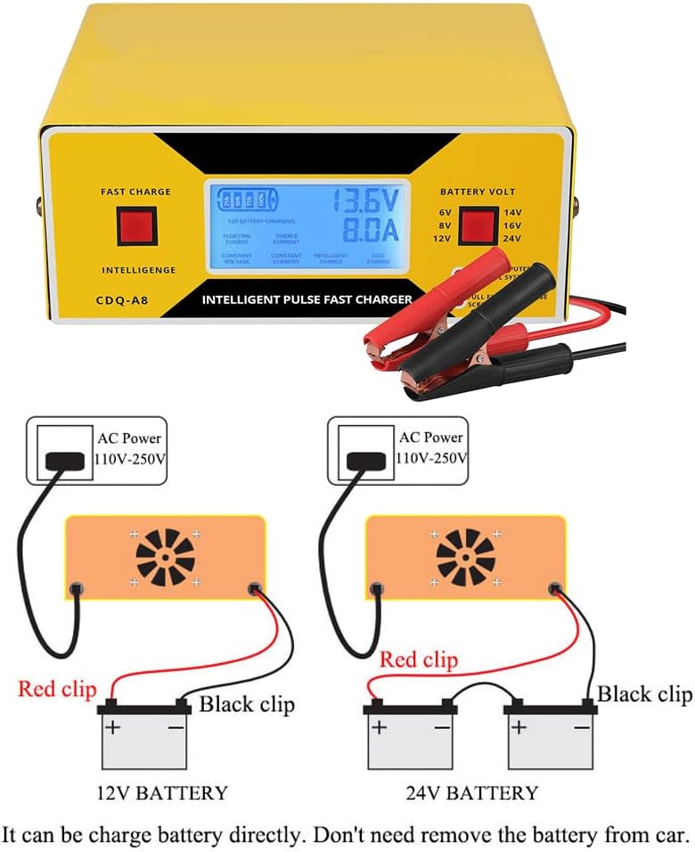 Car Battery Charger Automatic, 6/8/12/14/16/24V Adjustable Voltage Battery Charger 0-10A, Battery Maintainer, Smart Trickle Charger for Golf Cart, Car,Automotive,Motorcycle,Lawn Mower,Marine,Boat,ATV