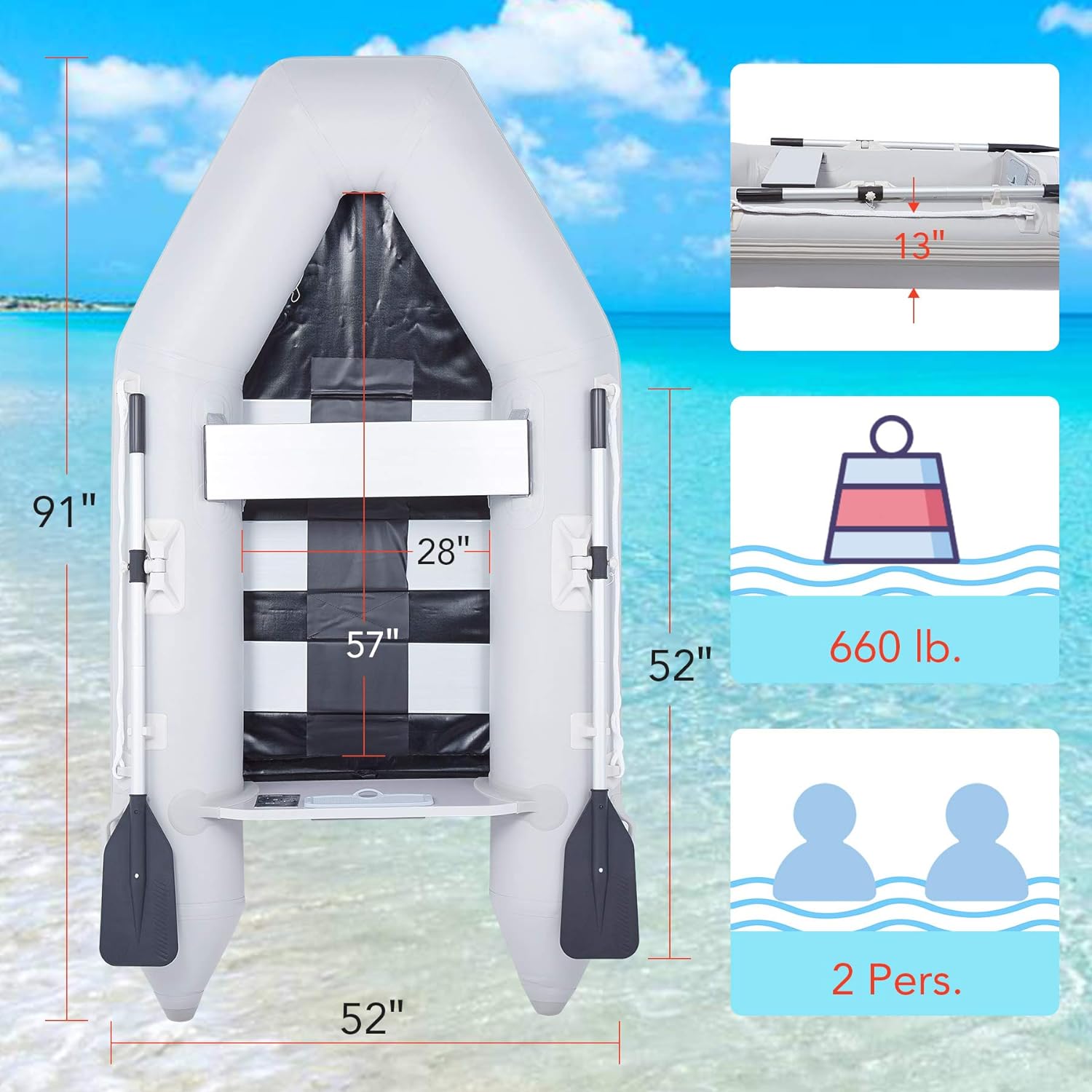 CO-Z 7.5 ft Inflatable Dinghy Boats with Aluminium Alloy Floor, 2 Person Portable Boat Raft, Inflatable Touring Kayak for Adults, Inflatable Sport Tender Fishing Dinghy Boat w/Panels Paddles Air Pump