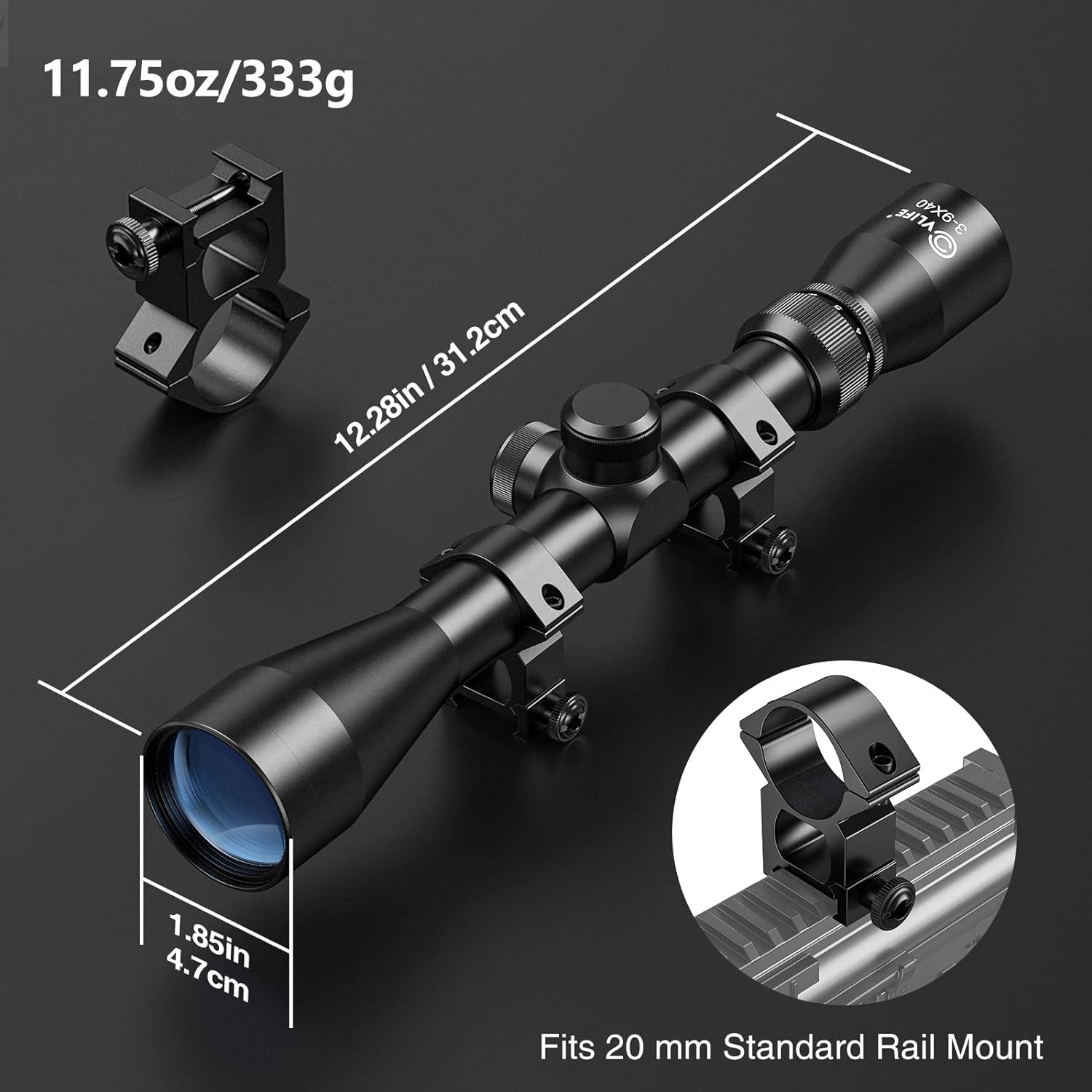 CVLIFE 3-9x40 Optics R4 Reticle Crosshair Scope with Free Mounts