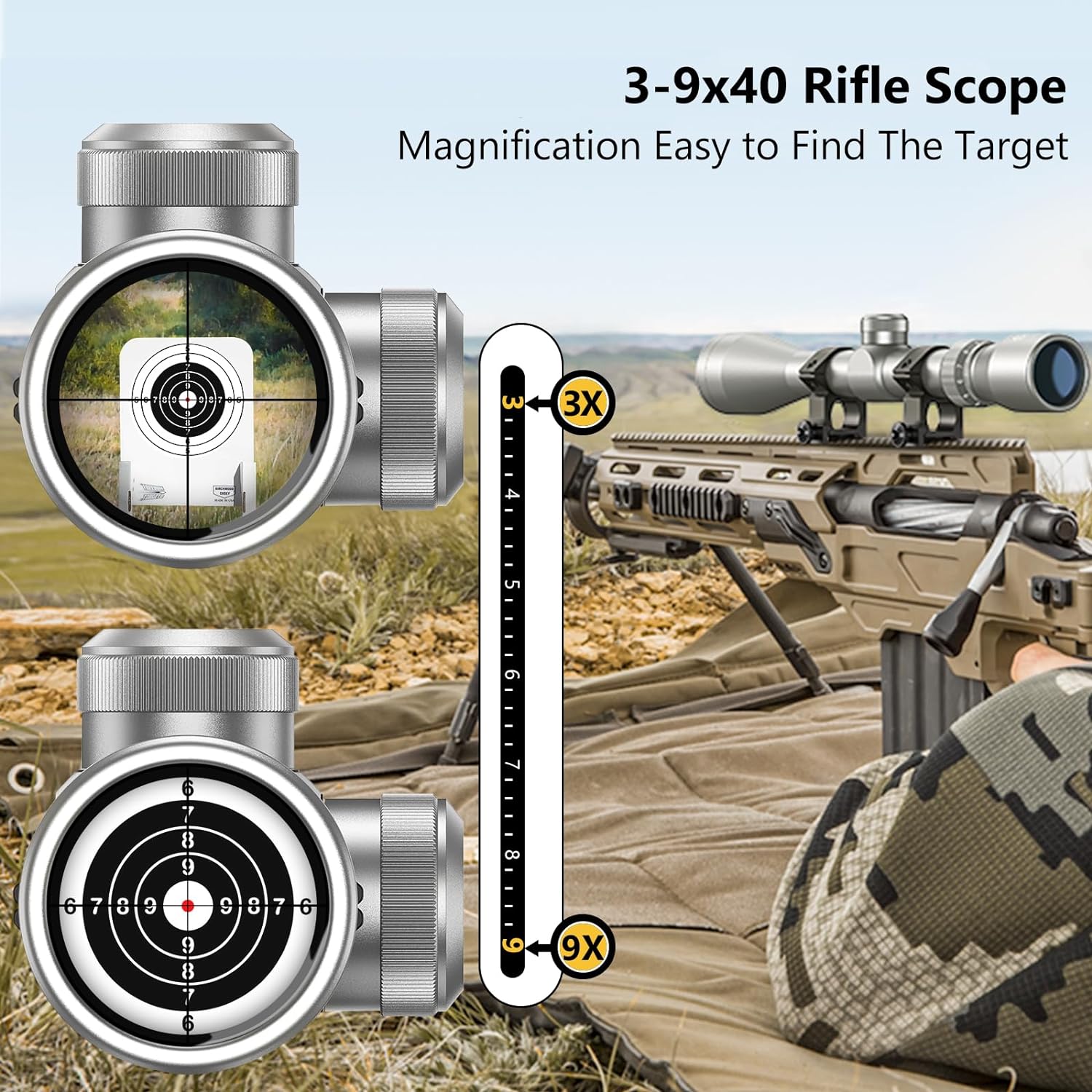 CVLIFE 3-9x40 Optics R4 Reticle Crosshair Scope with Free Mounts