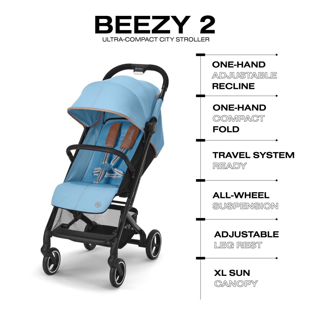 CYBEX Beezy Stroller, Lightweight Baby Stroller, Compact Fold, Compatible with All CYBEX Infant Seats, Stands for Storage, Easy to Carry, Multiple Recline Positions, Travel Stroller, Navy Blue