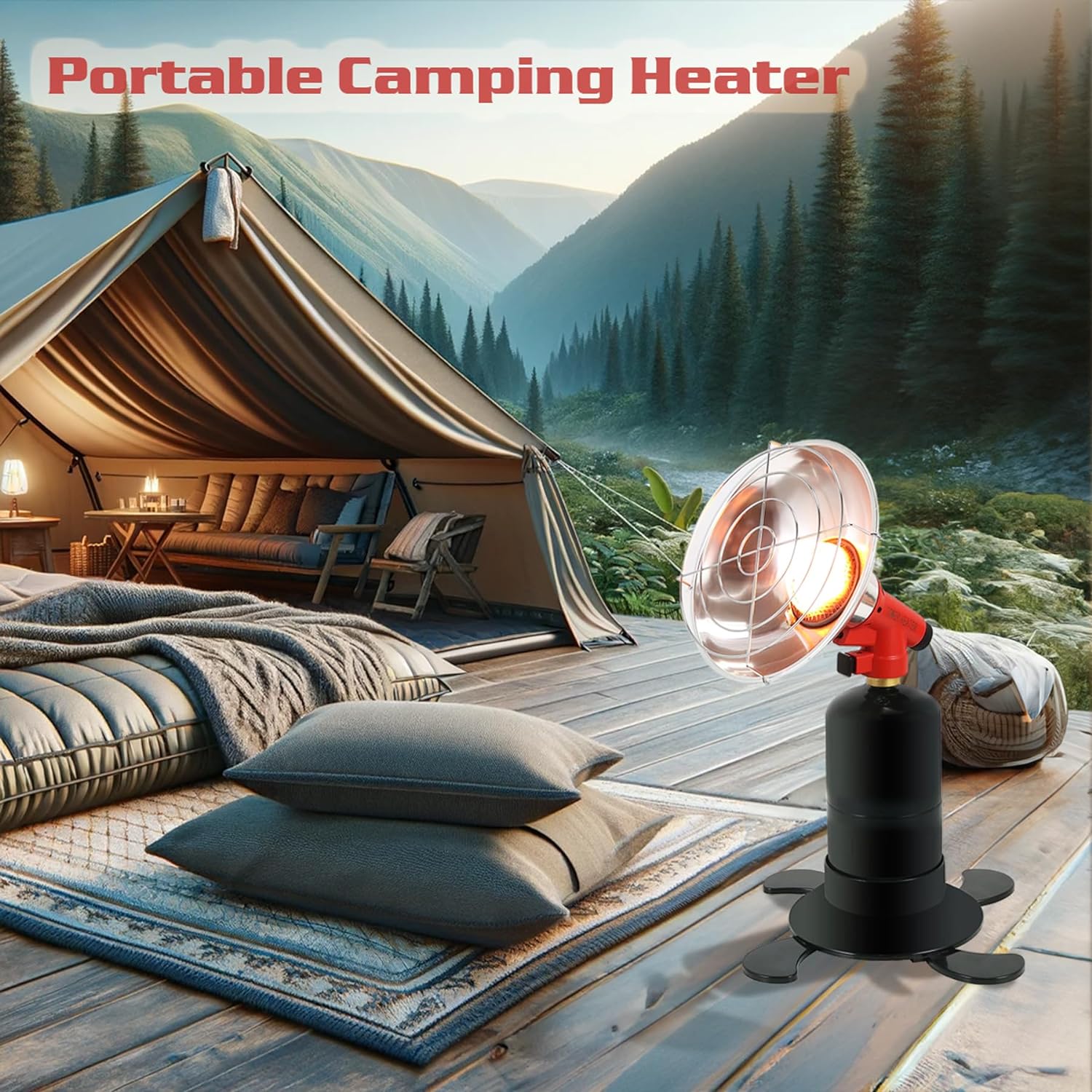 Dr.Camp 5500 BTU Power with auto ignition Portable Camping Heater, suitable for camping fishing hunting oudoor, 1 pound propane camping gas cylinder suitable