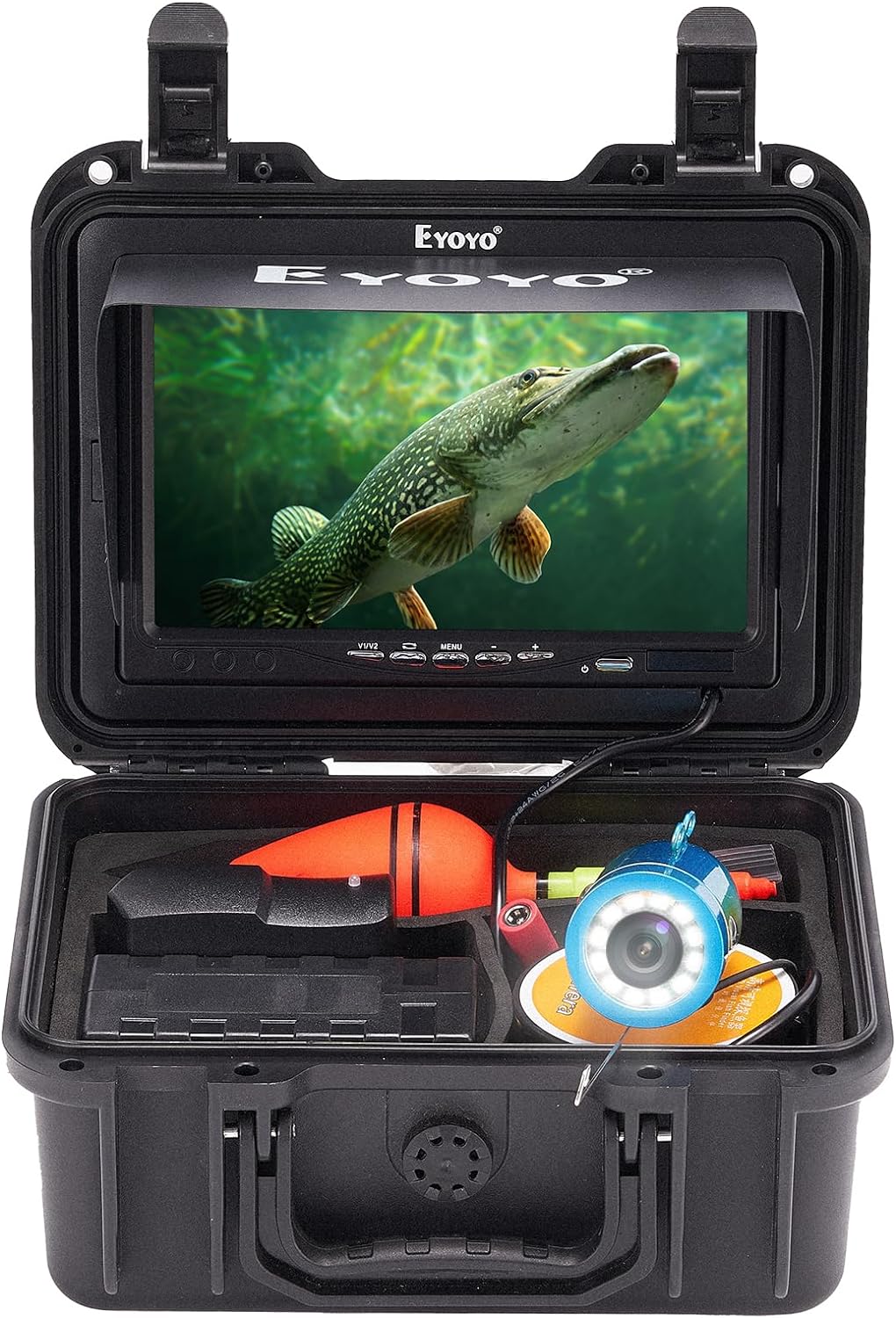 Eyoyofishcam Underwater Fishing Camera, Ice Fishing Camera, Portable Fish Finder Camera HD 1000 TVL 12PCS LED Waterproof Camera with 7 Inch LCD Monitor, Carrying Case for Lake Boat Ice Fishing