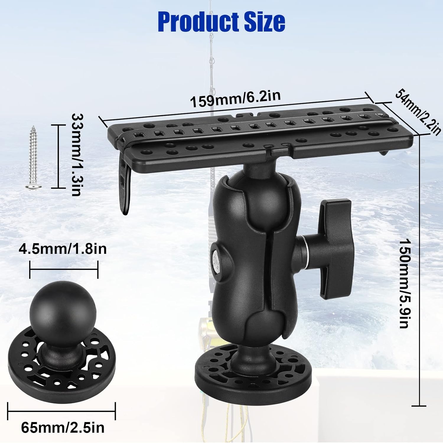 Fish Finder Mount Base, Marine Electronic Fish Finder Mount, Ball-Mount Fish Finder Bracket, 360° Rotation Fish Finder Holder, Universal Kayak Mounting Plate, Fish Finder Accessories for Boat Yacht