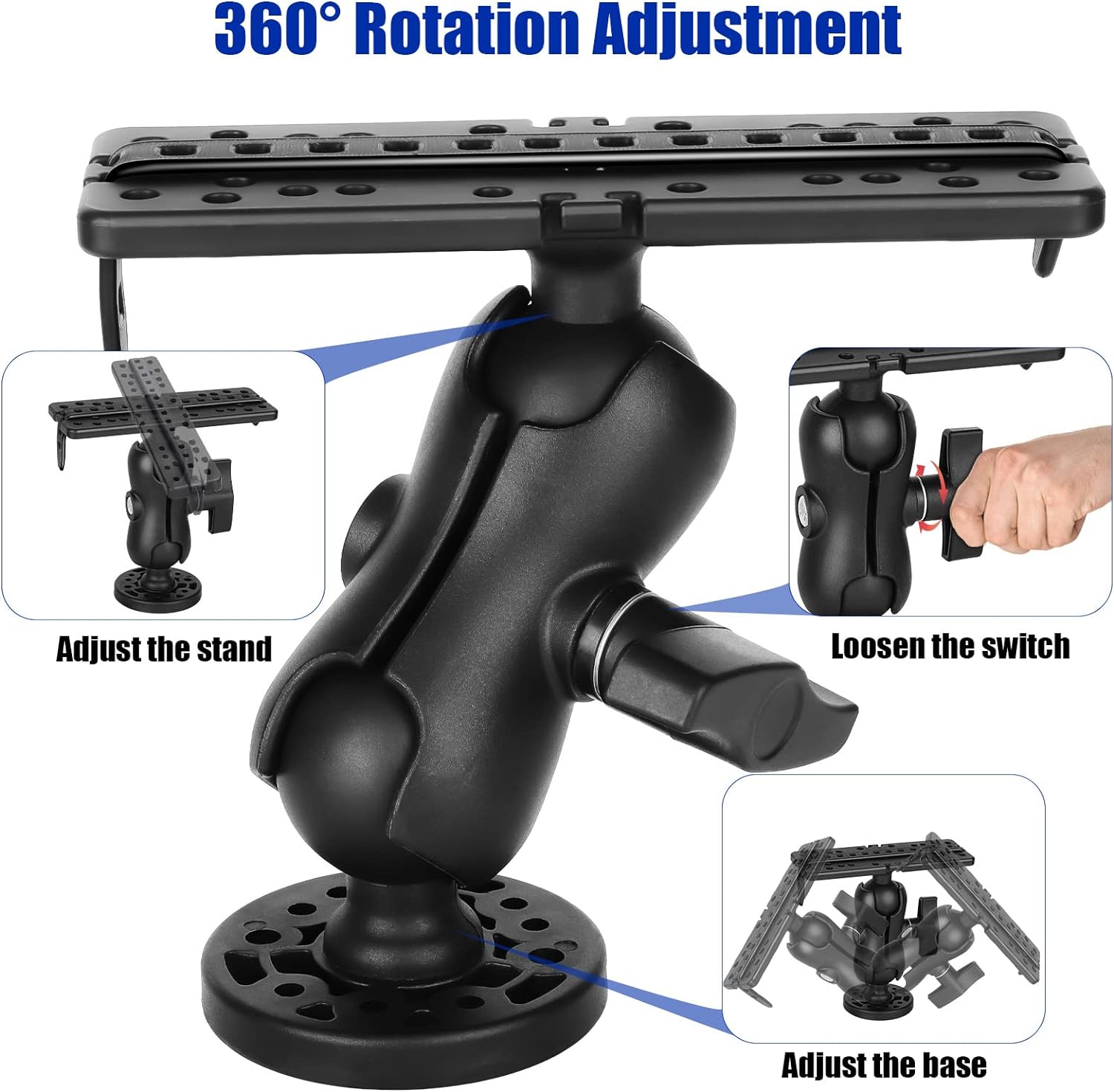 Fish Finder Mount Base, Marine Electronic Fish Finder Mount, Ball-Mount Fish Finder Bracket, 360° Rotation Fish Finder Holder, Universal Kayak Mounting Plate, Fish Finder Accessories for Boat Yacht