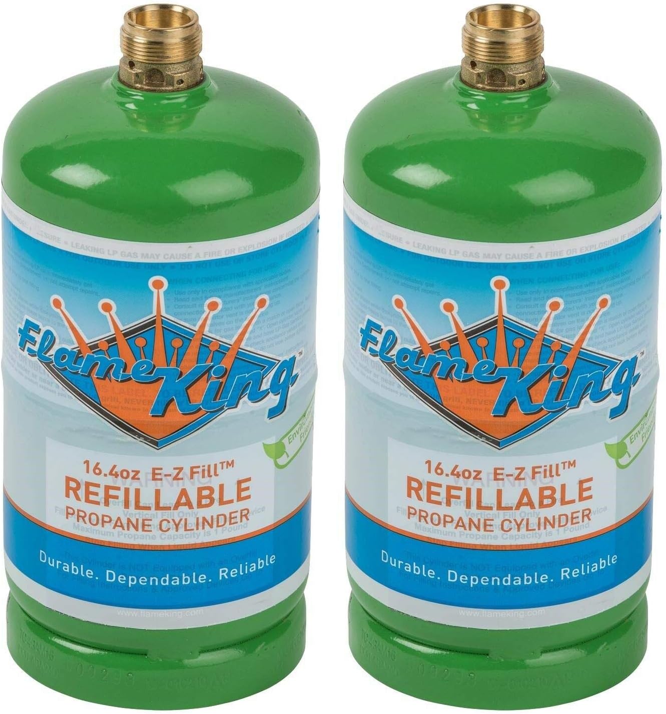 Flame King Refillable 1LB Empty Propane Cylinder Tank - Reusable - Safe and Legal Refill Option - DOT Compliant-16.4 oz (2-Pack), green (YSN164-2)