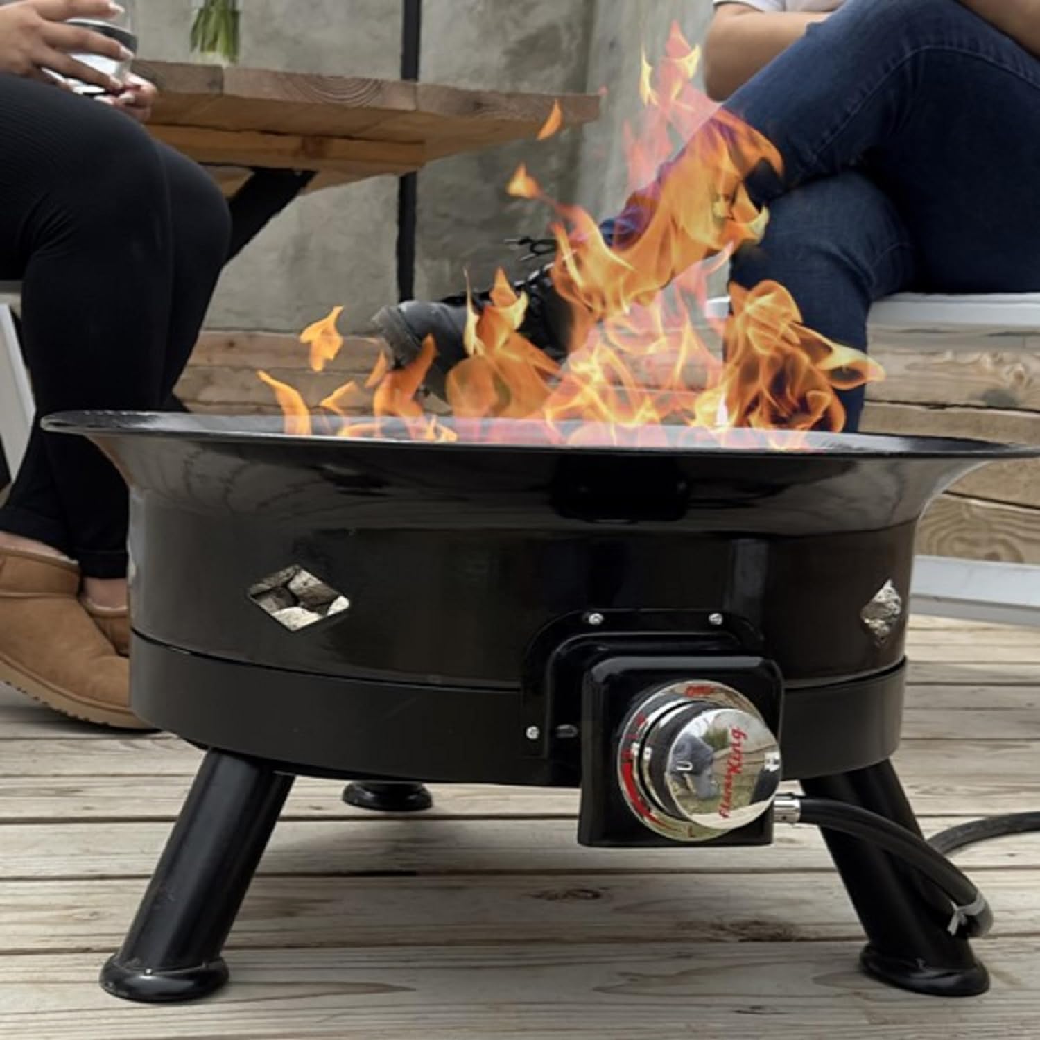 Flame King Smokeless Propane Fire Pit, 24-inch Portable Firebowl, 58K BTU with Self Igniter, Cover,  Carry Straps for RV, Camping,  Outdoor Living