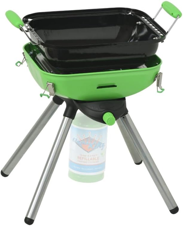 Flame King YSNVT-301 Multi-Function Portable Propane BBQ Grill Camp Stove, 8000 BTU 9.5 x 12 Inch Cooking Surface, Light Green/Black