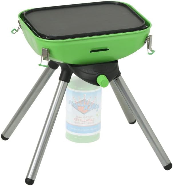 Flame King YSNVT-301 Multi-Function Portable Propane BBQ Grill Camp Stove, 8000 BTU 9.5 x 12 Inch Cooking Surface, Light Green/Black